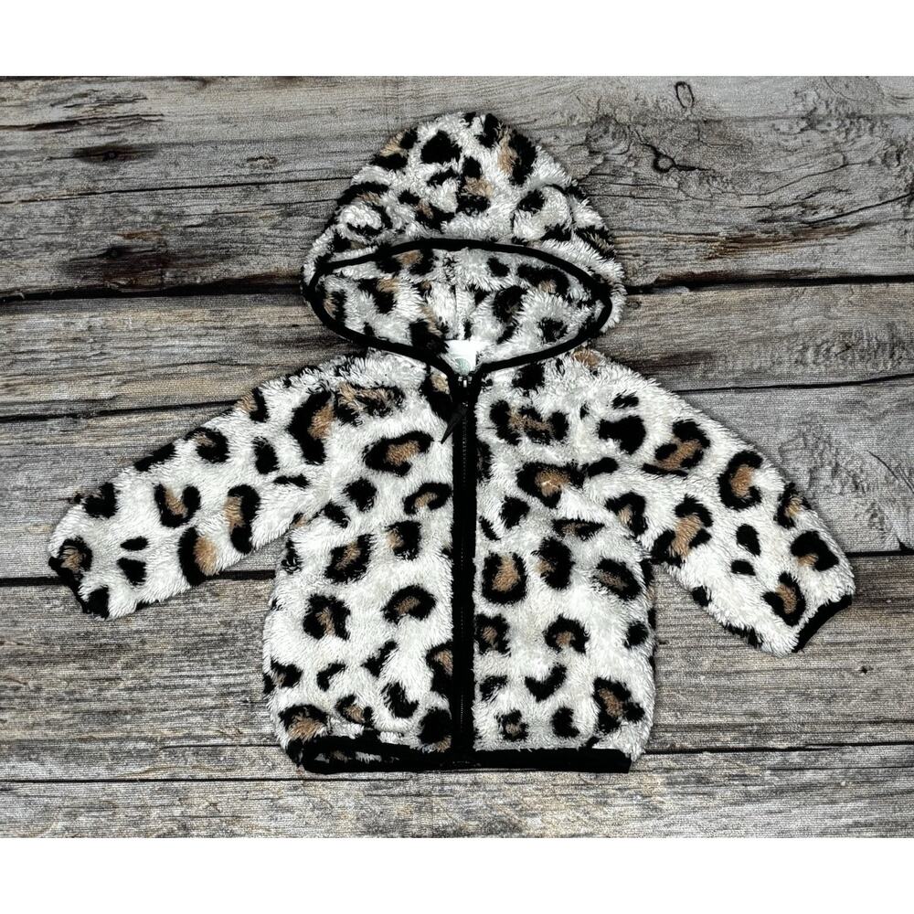 Little Me Leopard Faux Fur Zip Up Hoodie Ears Baby Jacket Coat Girl 6 Months